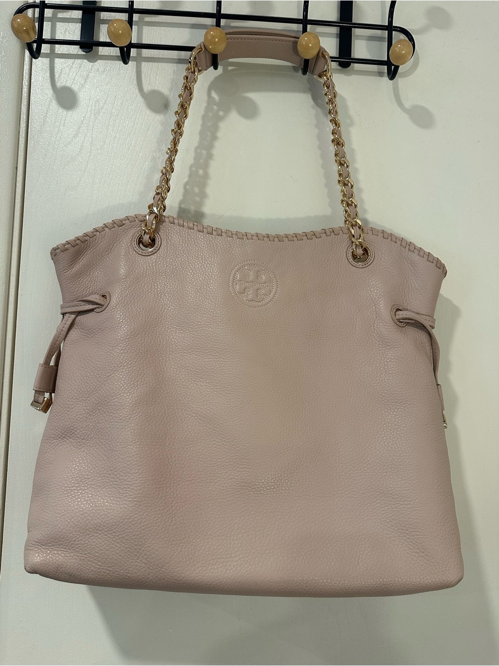 Tory Burch Pale Pink Pebbled Leather Lg Tote/Handbag.  Great for Fall/Autumn